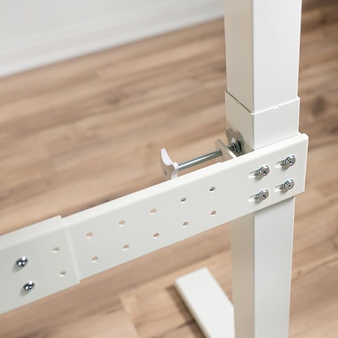 VIVO White Universal Steel Clamp-on Desk Stabilizer Bar for Sturdy Reinforced Workstation, 36 to 61.6 inch Bracket Support System for Sit to Stand Desk Frames, Expandable Width Adjustment, DESK-STB01W