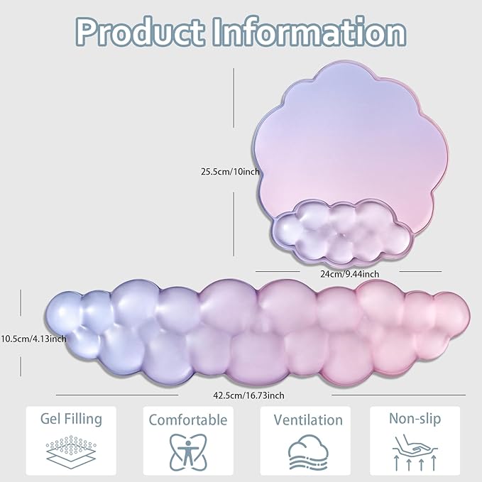 Gel Wrist Rest with Mouse Pad Wrist Support for Keyboard and Mouse - Ergonomic Gradient Purple Pink Cloud Mouse Pad Office Accessories for Computer/Laptop/Gaming/Home/Office/Typing Pain Relief