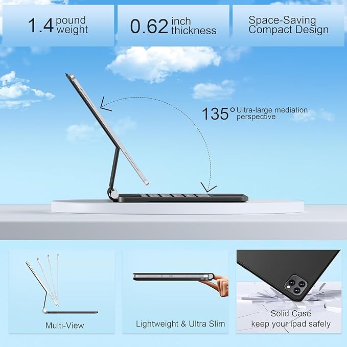 Keyboard Case for iPad Air 13 inch (M4/2026 /M3 2025/M2, 2024),iPad Pro 12.9 inch (3/4/5/6th Gen)，Magic-Style Magnetic – Floating Cantilever Stand – Backlit Keyboard Case with Multi-Touch Trackpad