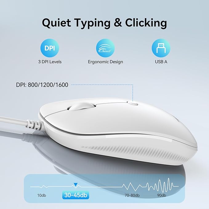 TECKNET USB Wired Keyboard and Mouse Compatible with Mac, Dual Interface(Type-C and USB A), Ergonomic Slim Keyboard Set for PC/Laptop, Compatible with MacBook, iMac, Mac mini/Pro, White