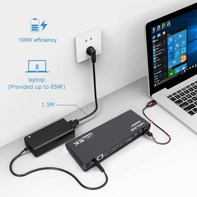 WAVLINK Universal Laptop Docking Station Dual Monitor with 65W Power Delivery for Windows Mac M1/M2, Displaylink Dock, USB C/A to Dual HDMI/DisplayPort Adapter, Gigabit Ethernet, 6 USB 3.0, Audio/Mic