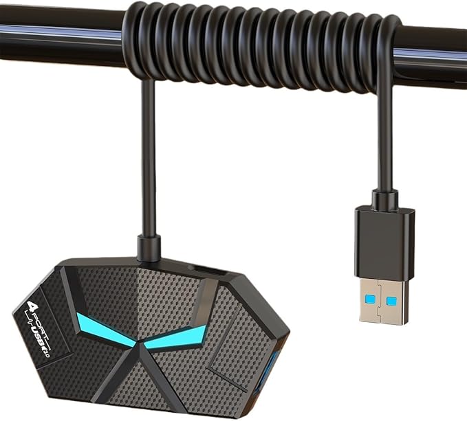 USB 3.0 Hub, 4-Port USB Hub, USB Splitter, USB Extender with Power Port for Laptop, PC, Xbox, Gamepad,Flash Drive, HDD, Console, Printer, Camera,Keyborad, Mouse,USB Fan (USB A)