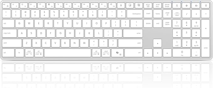 Wireless Bluetooth Keyboard Stainless Steel Multi-Device Full Size Keyboard with Numeric Keypad Low Profile Silent Cordless Keyboards Quiet Typing for Computer/Windows/PC/Laptop(Silver White)