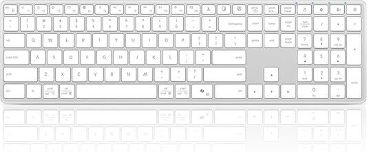 Wireless Bluetooth Keyboard Stainless Steel Multi-Device Full Size Keyboard with Numeric Keypad Low Profile Silent Cordless Keyboards Quiet Typing for Computer/Windows/PC/Laptop(Silver White)