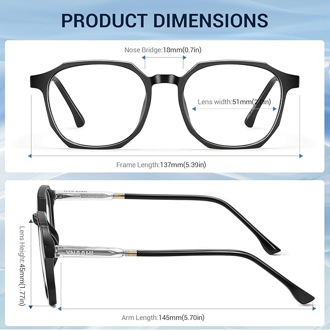 Blue Light Glasses for Men Women, 99% Blue Light Blocker, UV Protection. Ideal for Computer Use, Gaming, Reading.