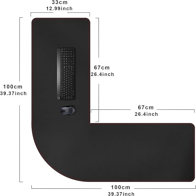 ZORESYN L Shaped Desk Mat 39.4"(L) x 39.4"(S) x 13"(W), Computer Corner Desk Pad, Large Waterproof PU Leather Mouse pad for Corner Desk, Writing Desk Pad Protector - Black