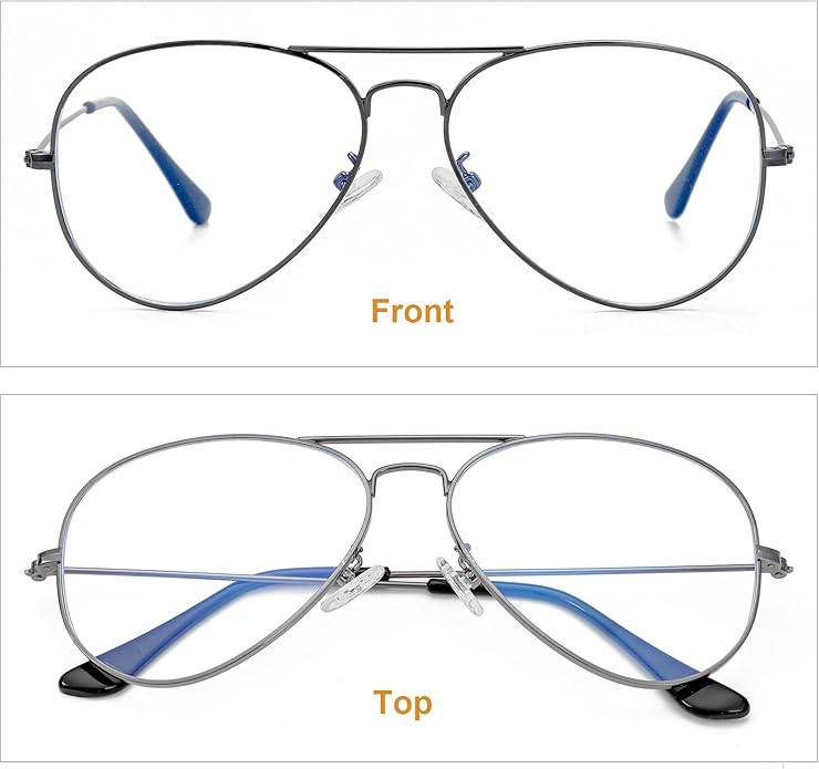 Gleyemor Blue Light Aviator Glasses for Women Men, Metal Frame Anti Blue Light Lens Computer Glasses