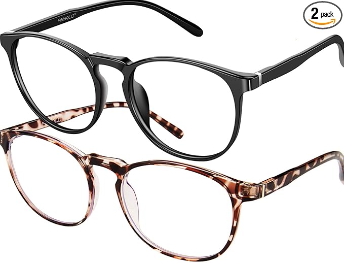 Blue Light Blocking Glasses Women/Men,Retro Round Anti Eyestrain Computer Gaming Glasses(2Pack)