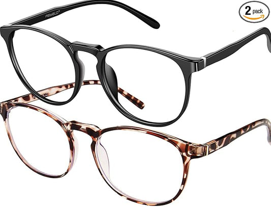 Blue Light Blocking Glasses Women/Men,Retro Round Anti Eyestrain Computer Gaming Glasses(2Pack)