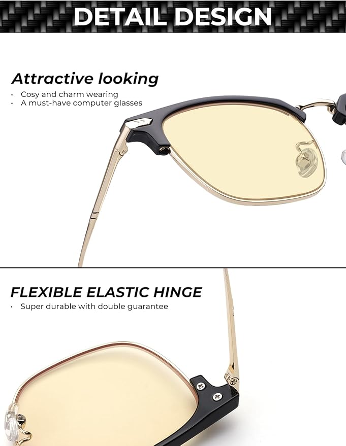 Blue Blocker Glasses for Men Metal Browline Computer Gaming Glasses Filter Blue Ray