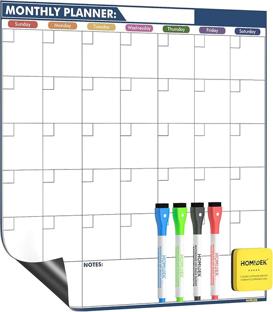 HOMiDEK Magnetic Dry Erase Calendar for Refrigerator - Large Fridge Whiteboard Calendar - Magnet Monthly Planner Family Planning Board with Dry Erase Markers & Eraser - 17.5 x 17.5 Inches