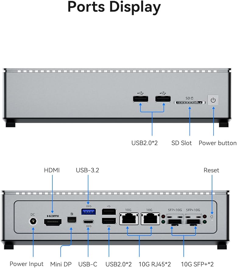 4-Bay All-Flash NAS Server with Intel i5-12450H | 32TB M.2 NVMe SSD NAS | 4X 10GbE Network Storage | 64GB Expandable Memory | Personal Cloud/Home NAS | HDMI/Mini-DP 4K@60Hz Output (Diskless)