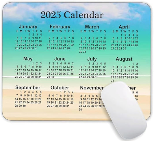 Calendar Mouse Pad, Gaming Mouse Mat with Custom Design, Non-Slip Rubber Base MousePads for Office Home Laptop Travel, 9.5"x7.9"x0.12" Inch (2025 Calendar Blue Sky Background)