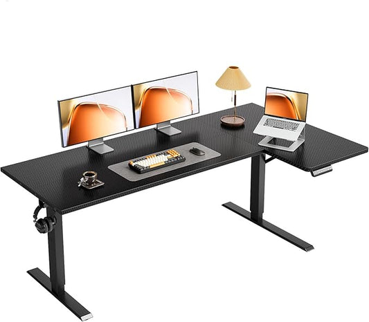 OffiGo Electric L Shaped Standing Desk, 63 Inches Height Adjustable Table, Reversiable Corner Stand Up Desk, Lifting Computer Table for Home Office, Computer Workstation, Carbon Fiber Black