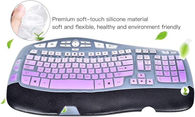 Keyboard Cover for Logitech K350 MK550 MK570 Keyboard Cover Skin for Logitech K350 MK550 MK570 Wireless Wave Keyboards Covers Skin Protector Accessories, Ombre Purple