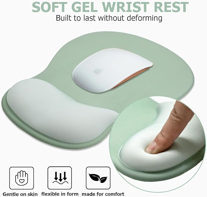 Gel Mouse Pad with Wrist Rest, Ergonomic Office Keyboard Wrist Rest and Mousepad with Wrist Support, Computer Mouse Pad with Non-Slip PU Base and Desk Accessories Mat for Home & Gaming, Green