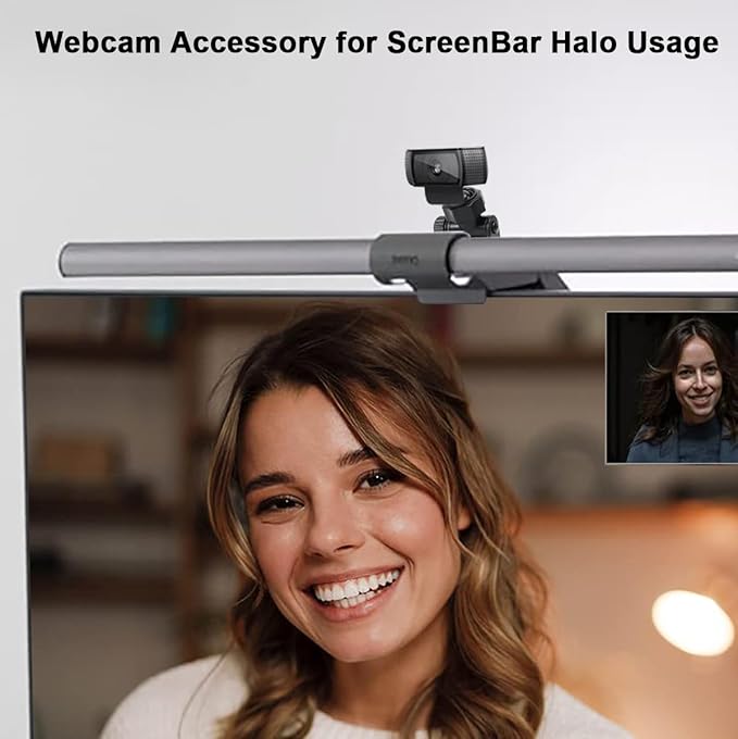 Web cam Accessory ScreenBar Halo, Webcam Stand for Monitor Light Bar Angle Adjustable Computer Light Webcam Mount for BENQ Quntis Monitor Lamp Super Strong Nano Adhesive Mount
