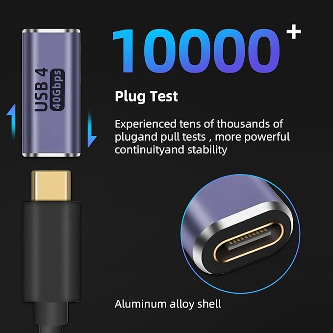 90°Right Angle USB C Male to USB C Female Adapter 2 Pack, 40Gbps USB Type C Thunderbolt 4/3 Extender for MacBook,iPad,Tablet,Phones