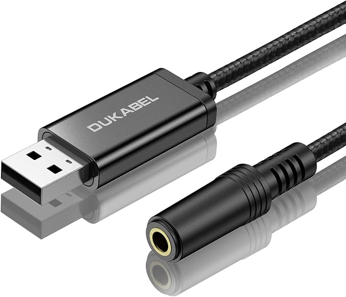 DUKABEL USB to 3.5mm Jack Audio Adapter, 45 inch TRRS USB-A to Headphone AUX Adapter Built-in Chip External Stereo Sound Card for Computer PS4 PS5 - Black