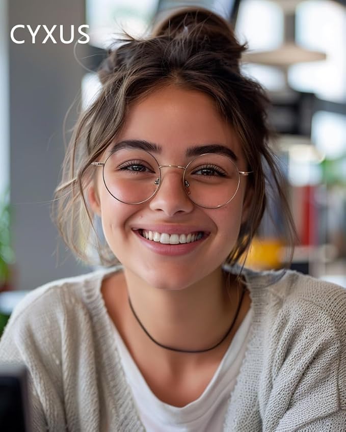 Cyxus Blue Light Glasses for Men and Women, Round Metal Frame Computer Eyeglasses for Office, Gaming, Reading 8090