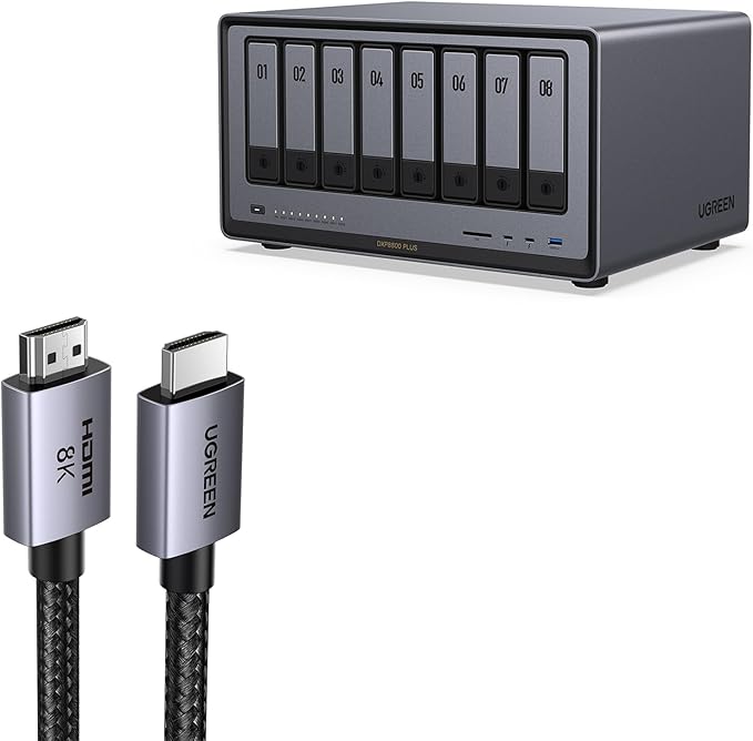 UGREEN NASync DXP8800 Plus 8-Bay Desktop NAS Bundle with 10FT 8K HDMI Cable Certified