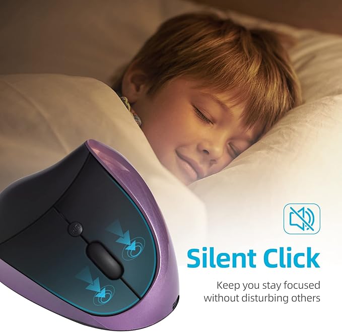 Ergonomic Mouse Wireless,Vertical Mouse with Silent Click Right Handed Small Mouses with 6 Buttons 1000/1200/1600 for Laptop,Desktop,PC, MacBook（Purple AA）