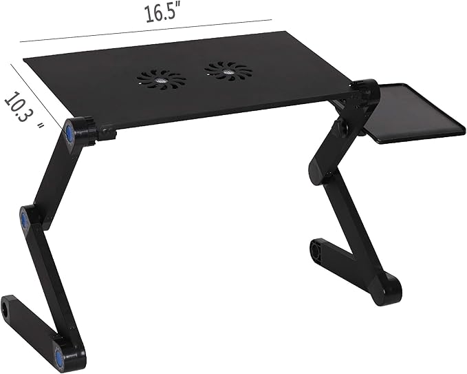 Foldable Aluminum Laptop Desk Adjustable Portable Laptop Table Stand with 2 CPU Cooling Fans and Mouse Pad Ergonomic Lap Desk for Bed and Sofa Up to 17 Inches