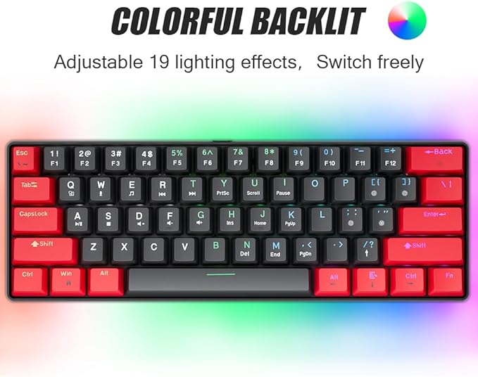 abucow 60% Mechanical Gaming Keyboard Black Switch Wired Compact Keyboard Anti-Ghosting No-Conflict 61 Swappable keycaps Ergonomic Design for Windows/Mac