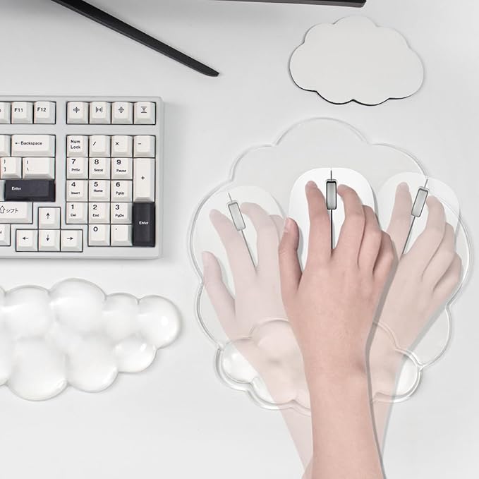 Keyboard Wrist Rest Set - Ergonomic Cloud Mouse Pad with Gel Wrist Rest Support and Cosater, Cute Office Accessories for Computer/Latop/Home/Office