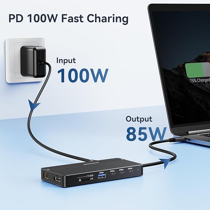 USB C Docking Station Dual Monitor, 14 in 1 Docking Station 3 Monitors with 2 * 4K HDMI, DP, 5*USB-A/C 10Gbps Ports, Ethernet, SD/TF,100W PD, Hub Multiport Adapter for HP/Dell/Lenovo