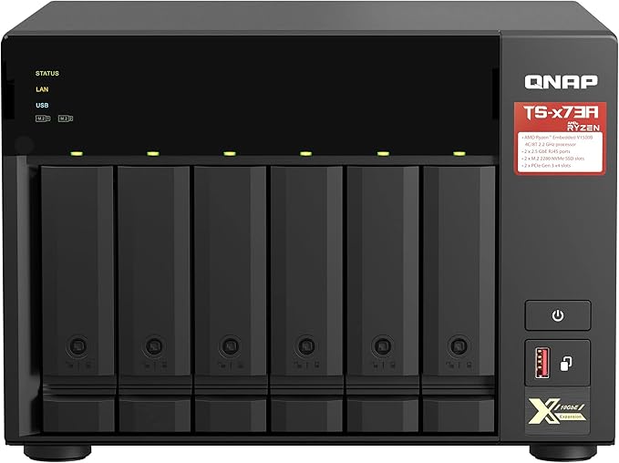 QNAP 6-Bay TS-673A-8G-US (NAS) (Ryzen V1500B, 8GB DDR4, 2X M.2 nVME, 2X 2.5GbE LAN, 2X PCIe x4 Slot, IR, diskless)