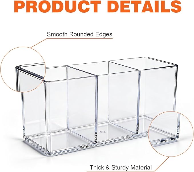 Acrylic Pen Holder for Desk, Plastic Pencil Holder for Desk, Small Desk Organizer for Home, Office, Classroom, Bathroom, Makeup Brush Organizer, Teacher Accessories(Clear)