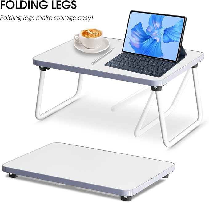 Lap Desks Laptop Tray for Bed or Couch, Breakfast Serving Tray with Folding Legs,Portable & Lightweight Mini Table, Laptop Stand for Working, Reading and Writing,White