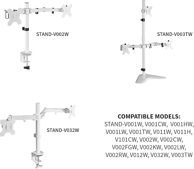 VIVO White Fully Adjustable Dual Monitor Arm for Desk Mount Stand, Double Monitor Arm for 2 Screens up to 27 inches, PT-SD-AM02AW