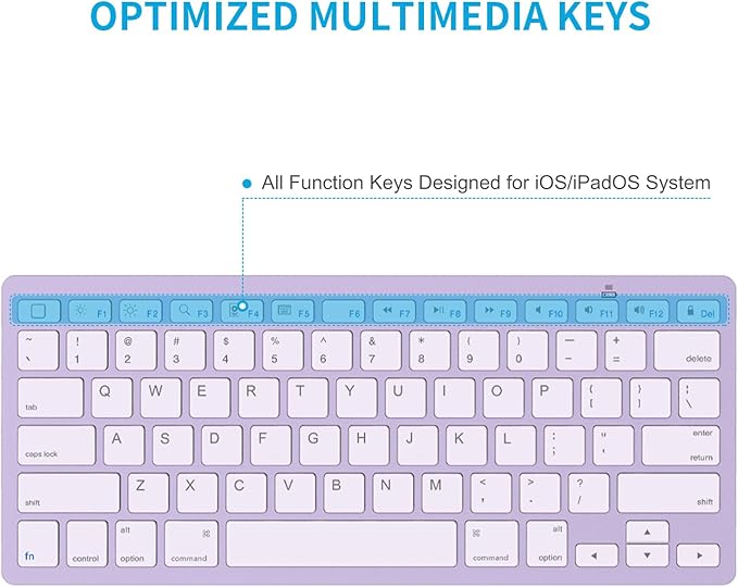 OMOTON Bluetooth Keyboard Compatible with iPad A16 11th 10th Generation, iPad 10.2 (9th/8th/7th), iPad Pro 13/12.9/11 inch, iPad Air/Mini and More iOS Devices, Purple