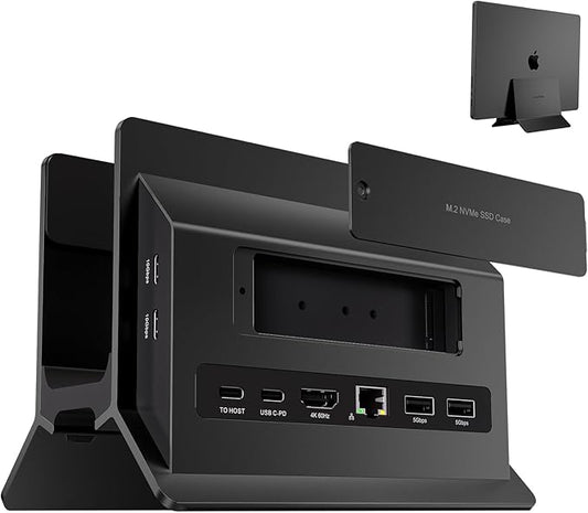 MacBook Pro Air Docking Station, Vertical USB C Laptop Docking Station with M.2 SSD Slot, HDMI 4K@60Hz, 4 USB A/C Max 10Gbps, Ethernet, SD/TF, PD Dock for MacBook/USB-C Win Laptops - Black