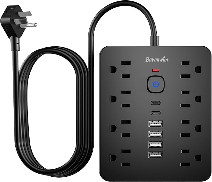 Surge Protector Power Strip, 8 Outlets(1250W/10A), 6 USB Charging Ports(2 USB C), 10FT Flat Plug Extension Cord Outlet Extender with Overload Protection, ETL Certified for Office, Dorm Room