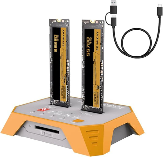 M.2 NVMe & M.2 SATA SSD Docking Station, Tool-Free M.2 Duplicator Cloner with SD Card Reader, Offline Cloning, Plug and Play