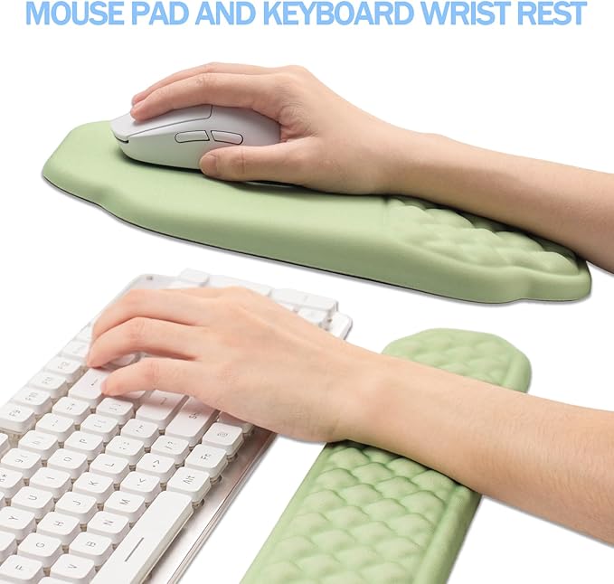 Ergonomic Mouse Pad and Keyboard Wrist Rest - Green Wrist Rest Keyboard with Mouse Wrist Pad Sets, Soft Memory Foam Wrist Support for Laptop, Mac, Office, Work, Gaming