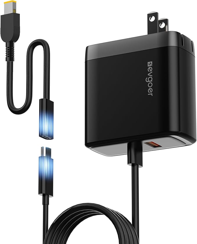 65W Lenovo Charger, Lenovo Laptop Charger for ThinkPad T/E/G Series, Compatible with 11x4.5mm Square Tip & All USB-C Devices