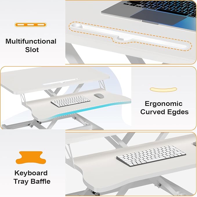 Standing Desk Converter 32 inch Height Adjustable Sit to Stand Up Desk Tabletop Dual Monitor and Laptop Workstation for Home Office with Wide Keyboard Tray Spacious 2-Tier Desktop White