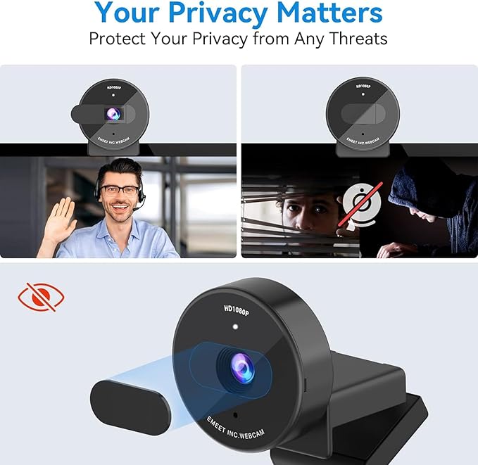 EMEET C950 1080P Webcam - USB Webcam with Microphone & Physical Privacy Cover, Auto Light Correction, Fixed Focus, USB Plug & Play, Ultra Web Cam w/ 70°View for Meeting/Online Classes/Zoom/YouTube