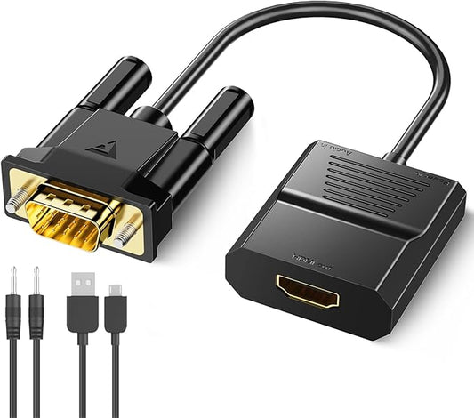 FOINNEX VGA to HDMI Adapter, 1080P Converter with USB Audio from Old Computer/Laptop/Desktop/PC VGA Source to HDMI HDTV/Monitor/Projector/Displayer, 1.5FT