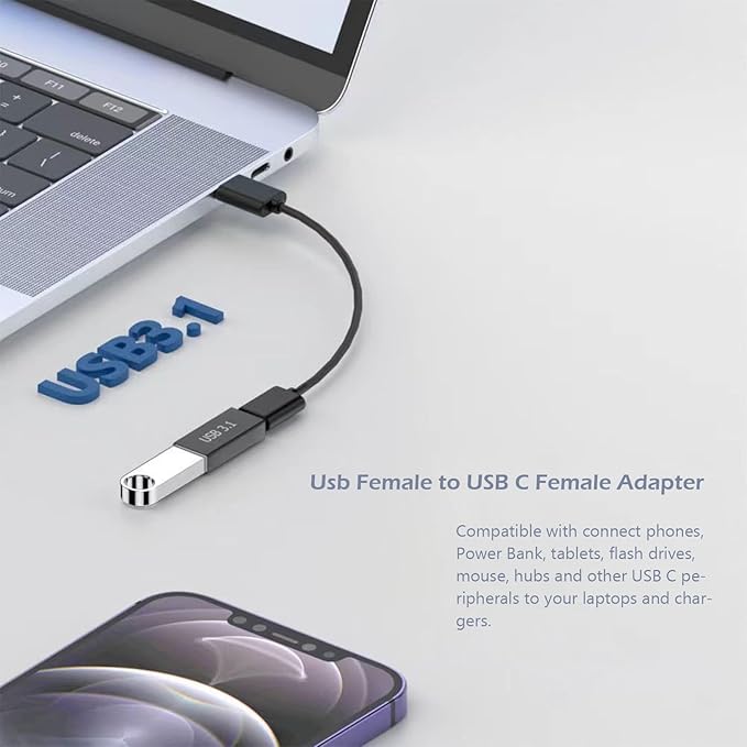 5𝐏𝐚𝐜𝐤 𝐔𝐩𝐠𝐫𝐚𝐝𝐞𝐝 USB Female to C Female Adapter, 10GB-Usb3.1 to C Adapter Connector, Bi-Directional High Speed USB Extension Connector Support Charge & Data Sync