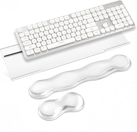 Keyboard Stand with Gel Wrist Rest Combo, Ergonomic Desktop Riser & Wrist Support Platform for Computer, Acrylic Clear Keyboard Stand Compatible Non-Slip Base