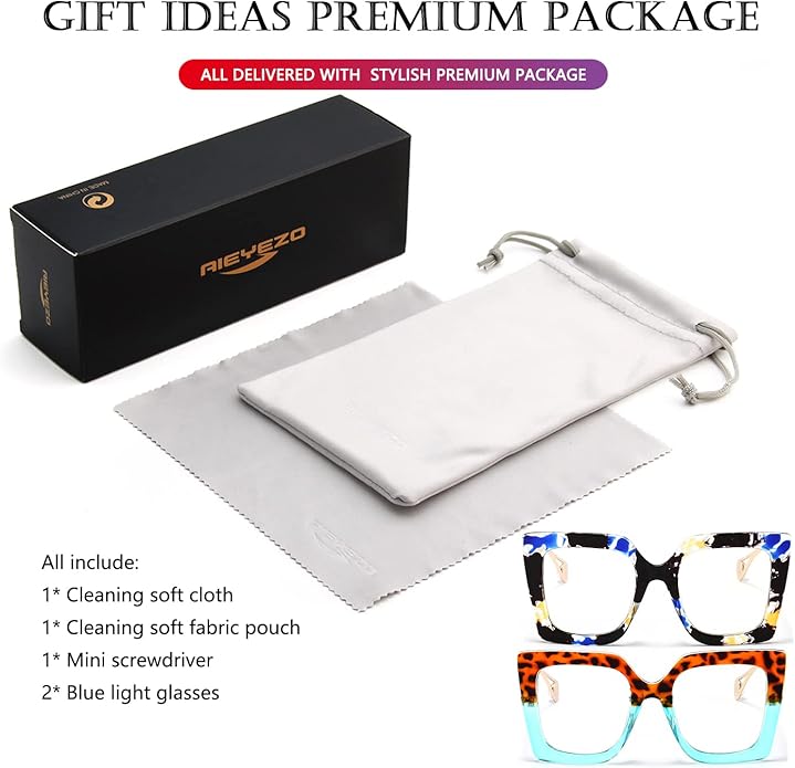 AIEYEZO Oversized Blue Light Glasses for Women, Anti Fatigue Prevent Headache Computer Eyeglasses