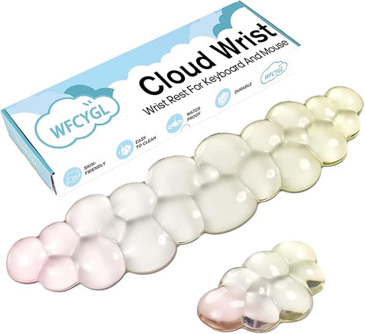 Cloud Keyboard and Mouse Wrist Rest Set Gel Keyboard Wrist Rest for Computer Transparent Ergonomic Mouse Wrist Pad Silicone Non-Slip Cute Clear Wrist Pad Support for Gaming Typing 68%/75% Yellow Pink