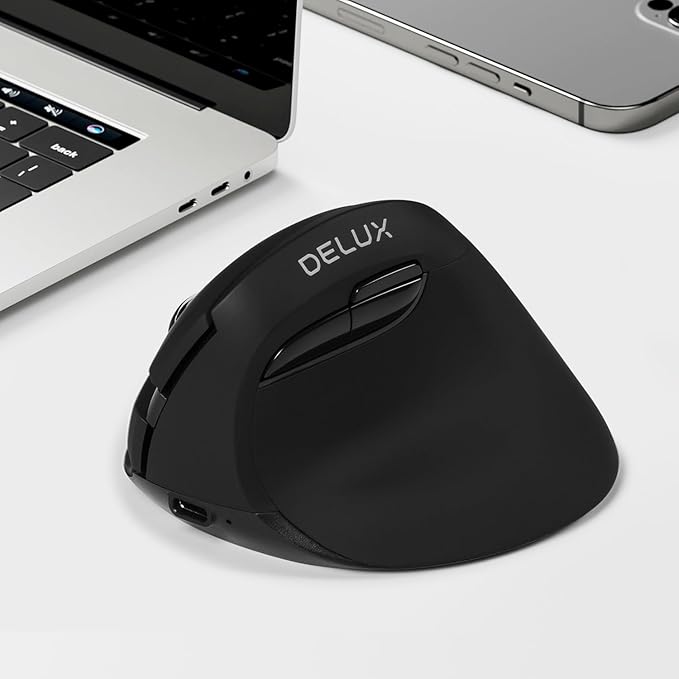 DELUX Wireless Ergonomic Mouse, Vertical Mouse for Small Hands, Silent Click Ergo Mouse, Up to 4000 DPI, 6 Buttons, Rechargeable, 2.4G/BT 5.2 Dual-Mode, Compatible with Laptop/PC (M618MINI-Black)