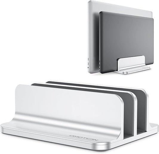 OMOTON [Updated Dock Version] Vertical Laptop Stand, Double Desktop Stand Holder with Adjustable Dock (Up to 17.3 inch), Fits All MacBook/Surface/Samsung/HP/Dell/Chrome Book (Silver)