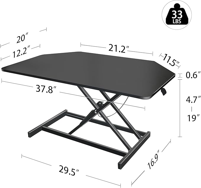 Aconcept 38 inch Black Corner Height Adjustable Standing Desk Converter, One-Click Sit to Stand up Desk Riser, Pre-Assembled for Dual Monitor and Laptop Workstation